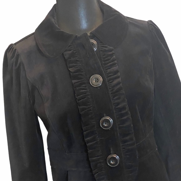 Halogen Black Velvet Jacket Women's Size Small Black Ruffle Buttons - Picture 2 of 6